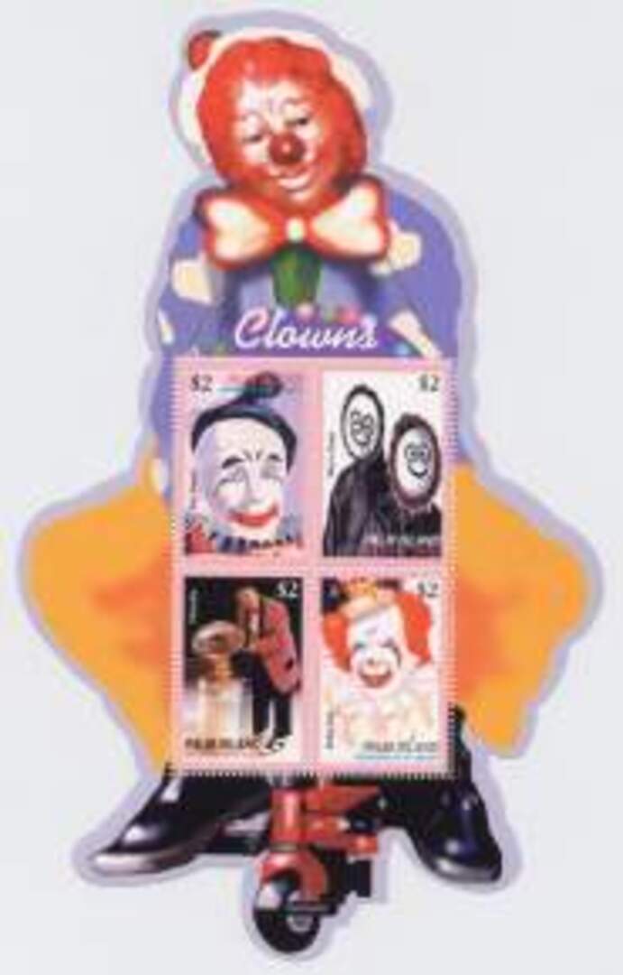 Brightly coloured clown stamp collection